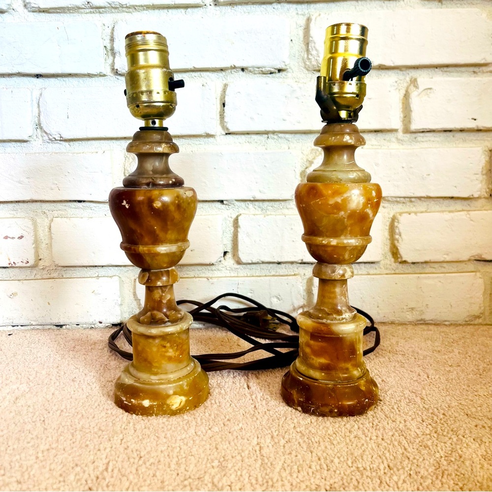 Vintage Pair Alabaster Table Lamps